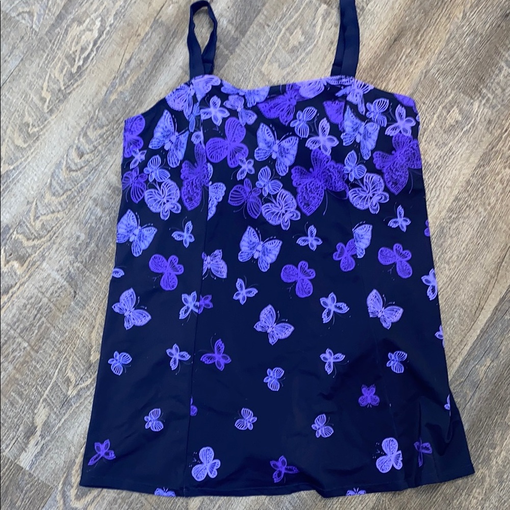 Purple and Blue Butterfly Print Sleeveless Camisole Swimwear